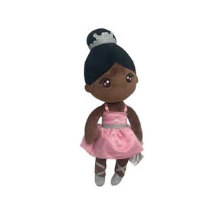 Gloveleya Baby Doll Girl Plush Dark Complexion Ballerina Doll Pink Dress 13"